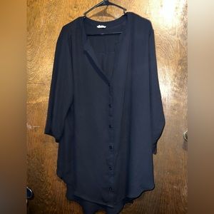 Plus Size 2X Black Sheer Button Down Blouse